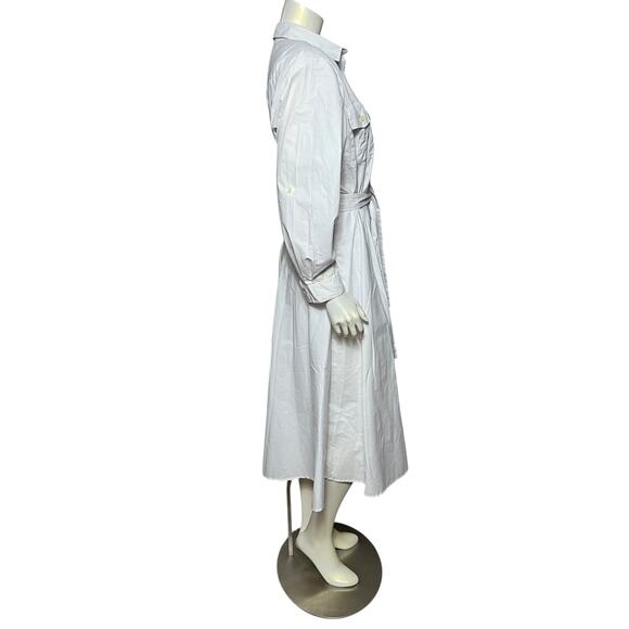 Ms. Chaus White Cotton Blend Shirt Dress Utility Style Midi with Belt Size 14 - Picture 7 of 11